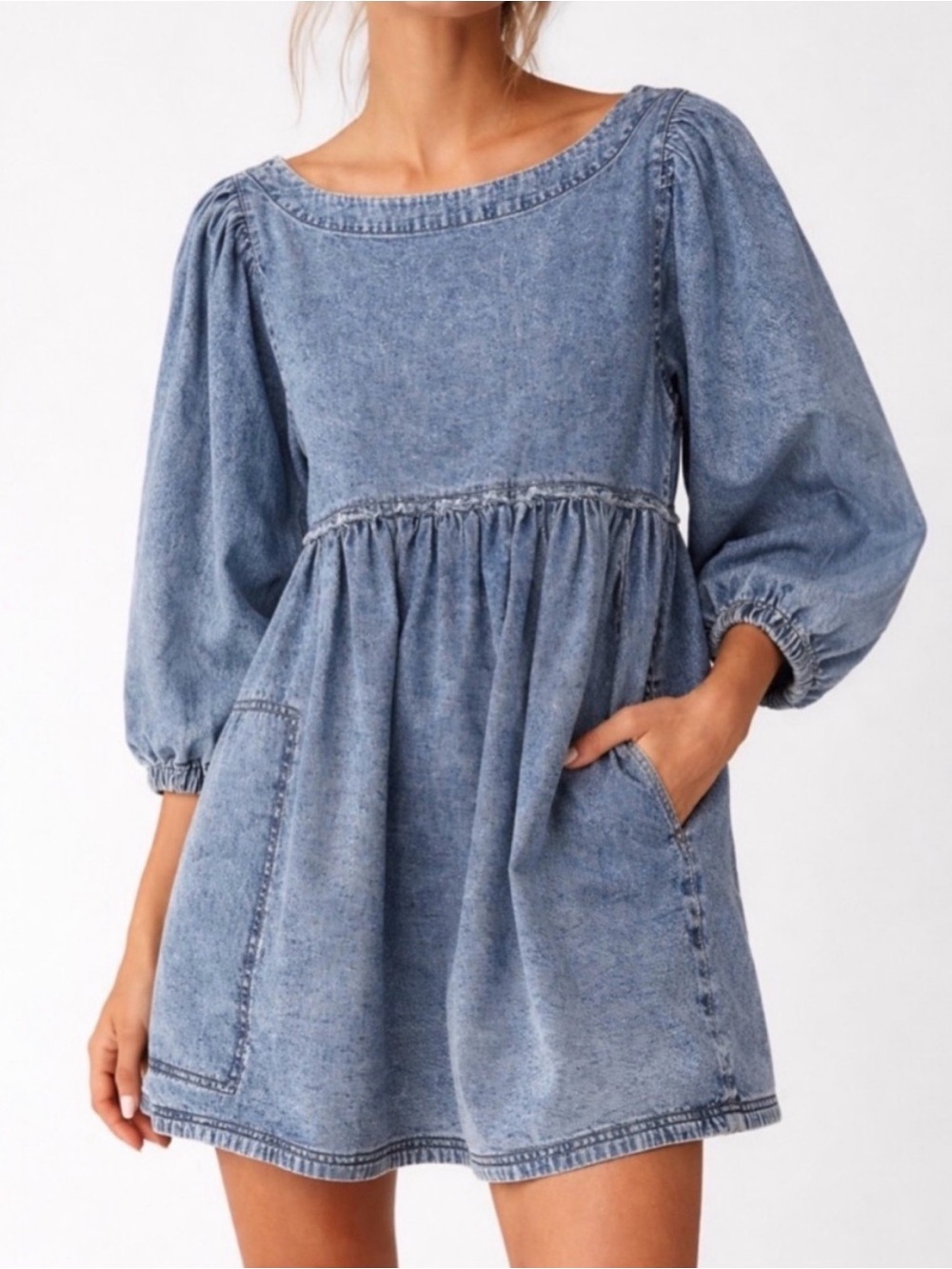Free People Blue Denim Babydoll Dress